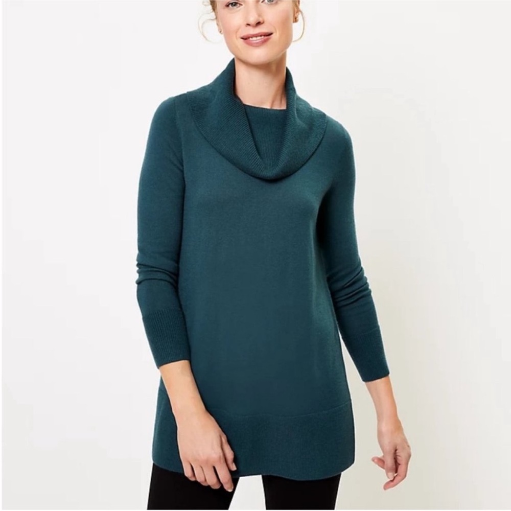 LOFT Forest green color cowl neck tunic length sweater